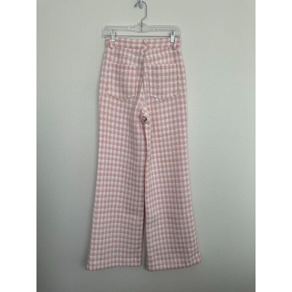 Sandro Women's Lian Tweed Flare Pants Pink White Gold Button Size S Waist 26 NEW - Picture 9 of 14